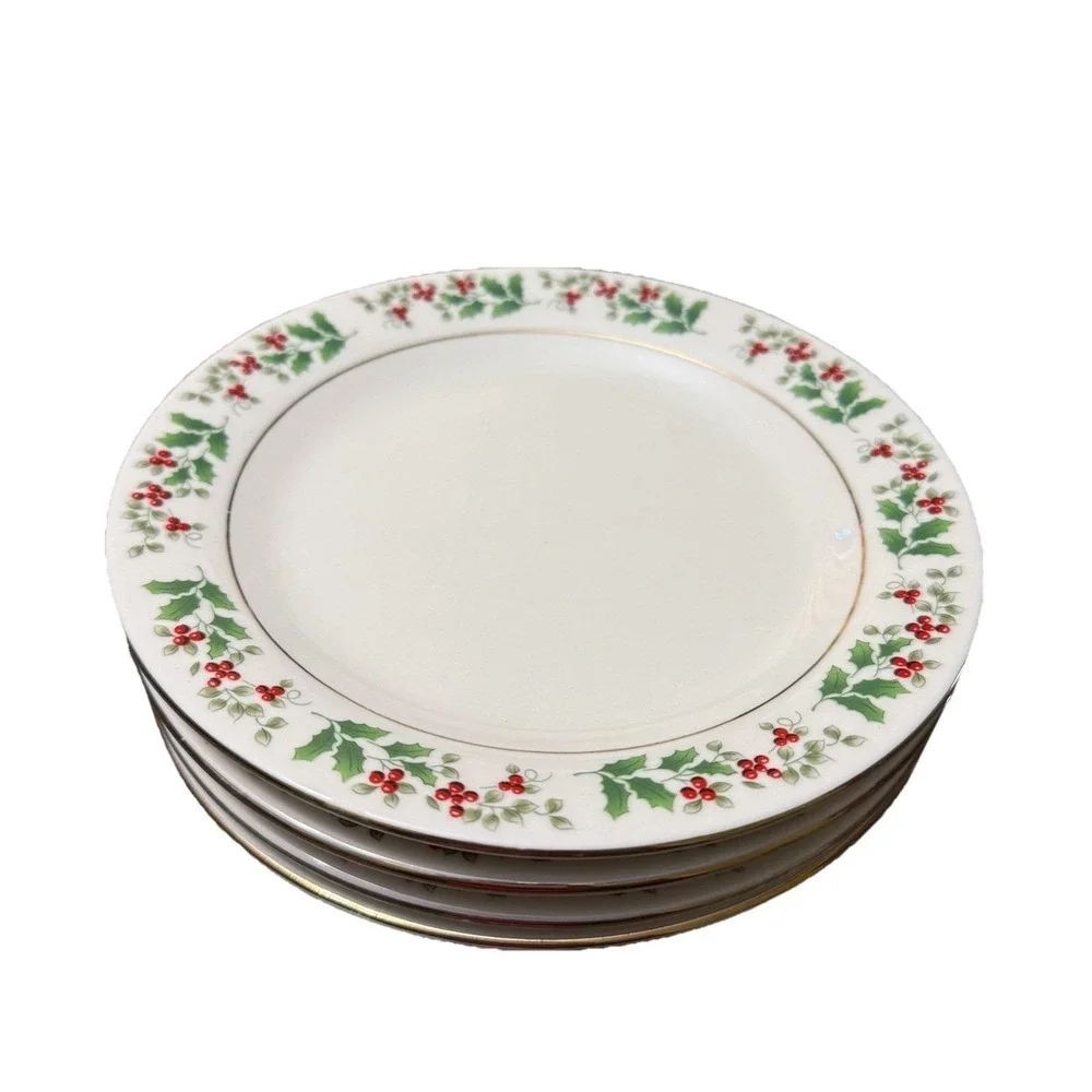 Gibson Holly Berries Bread Dessert Plates Set of 4 Christmas Holiday‎ China 7